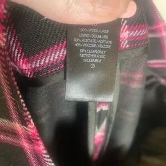 $695 SMYTHE High-Waisted Wool Plaid Cuffed PINK AND Black pants Trousers NWOT - Picture 4 of 8